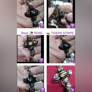 Multicolor Gemstone Cross Pendant Necklace & Earrings SET NW VINTAGE